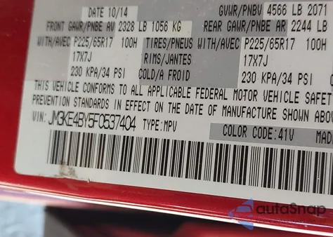 2015 Mazda Cx-5 Sport z USA, uszkodzony, nr VIN JM3KE4BY5F0537404